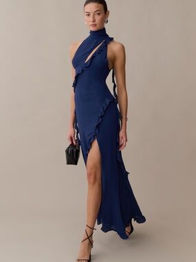 Few Moda Kourt Makenna Navy Ruffle-Trim Halter Maxi Dress